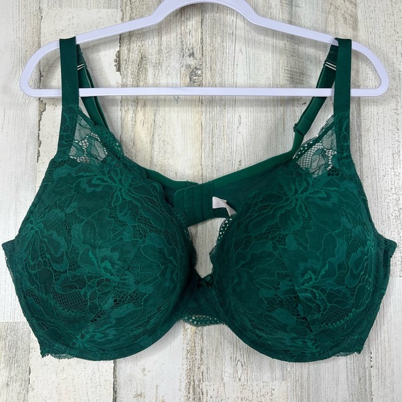Auden Forest 44DDD Balconette Bra‎ Coverage Lightly Lined Green Floral Lace - Picture 1 of 9